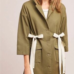 Anthopogie Harlyn Utilitarian army green cinched tied pocket button jacket Small